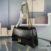 Balenciaga New Arrival Large Chain Hourglass Bag, Cracked Texture Calfskin, Wax Oil Leather