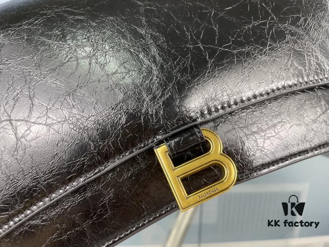 Balenciaga New Arrival Large Chain Hourglass Bag, Cracked Texture Calfskin, Wax Oil Leather