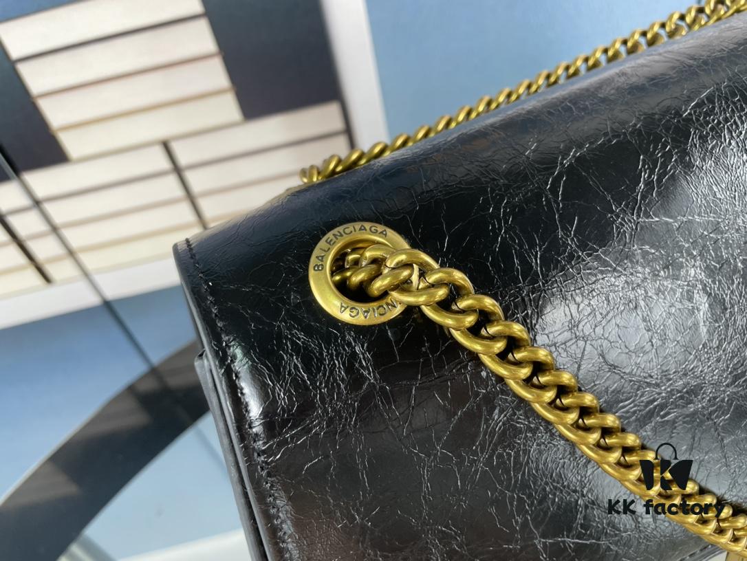 Balenciaga New Arrival Large Chain Hourglass Bag, Cracked Texture Calfskin, Wax Oil Leather