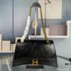 Balenciaga New Arrival Large Chain Hourglass Bag, Cracked Texture Calfskin, Wax Oil Leather