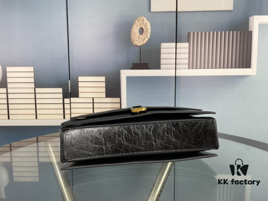 Balenciaga New Arrival Large Chain Hourglass Bag, Cracked Texture Calfskin, Wax Oil Leather