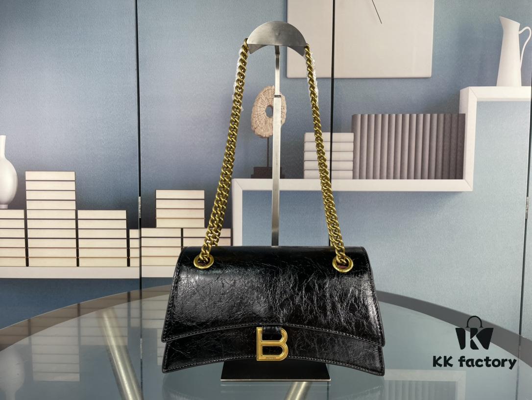 Balenciaga New Arrival Small Chain Hourglass Bag, Calfskin with Cracked Wax Finish