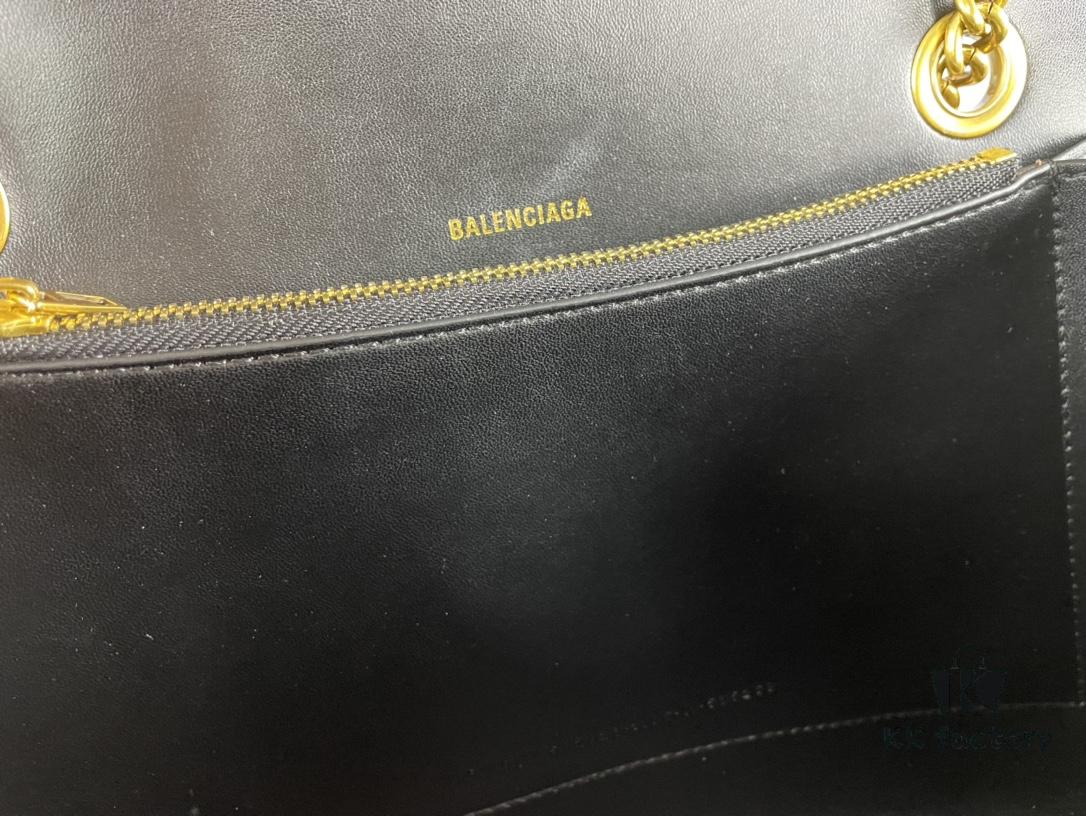 Balenciaga New Arrival Large Chain Hourglass Bag, Cracked Texture Calfskin, Wax Oil Leather