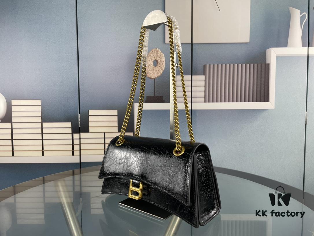 Balenciaga New Arrival Small Chain Hourglass Bag, Calfskin with Cracked Wax Finish