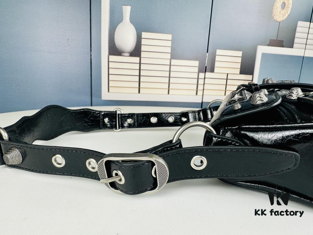 BALENCIAGA Le Cagole Camera Motorcycle Flap Bag [Waxed Black/Gray] 6701