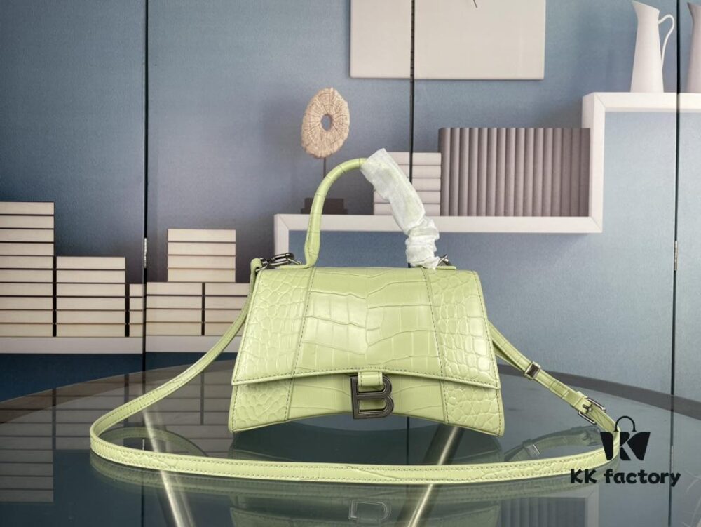 New Large and Small Size 235 Balencia Paris House, This Season's Highlight Crocodile Texture Hourglass Bag with Unique Signature Curved Shape