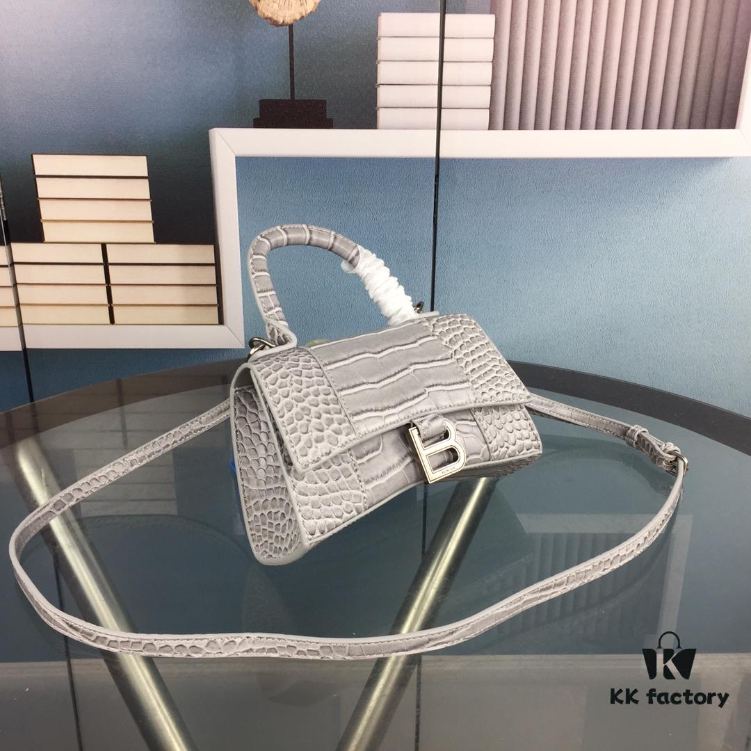 New Large and Small Size 235 Balencia Paris House, This Season's Highlight Crocodile Texture Hourglass Bag with Unique Signature Curved Silhouette