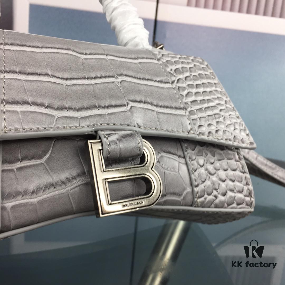 New Large and Small Size 235 Balencia Paris House, This Season's Highlight Crocodile Texture Hourglass Bag with Unique Signature Curved Silhouette