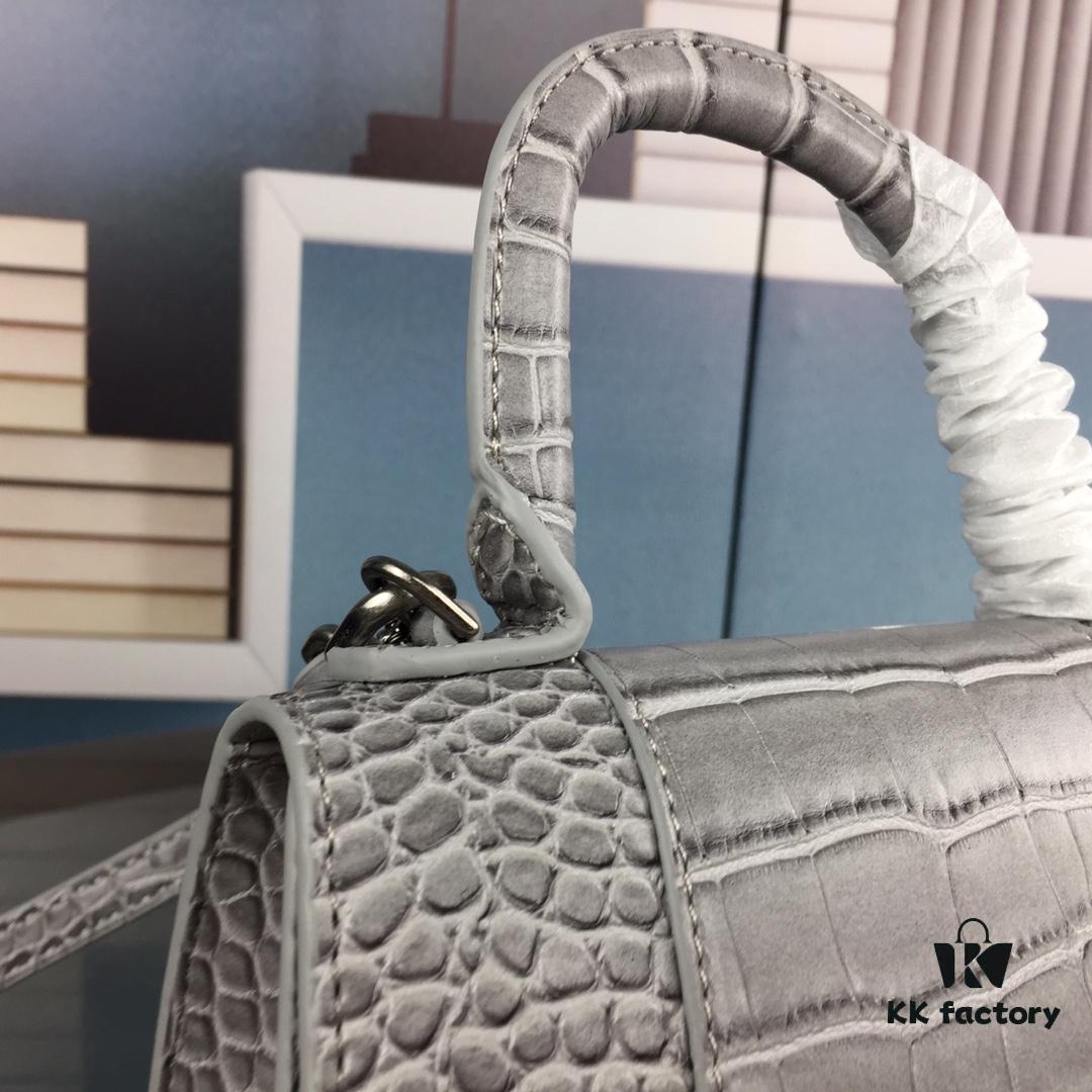 New Large and Small Size 235 Balencia Paris House, This Season's Highlight Crocodile Texture Hourglass Bag with Unique Signature Curved Silhouette