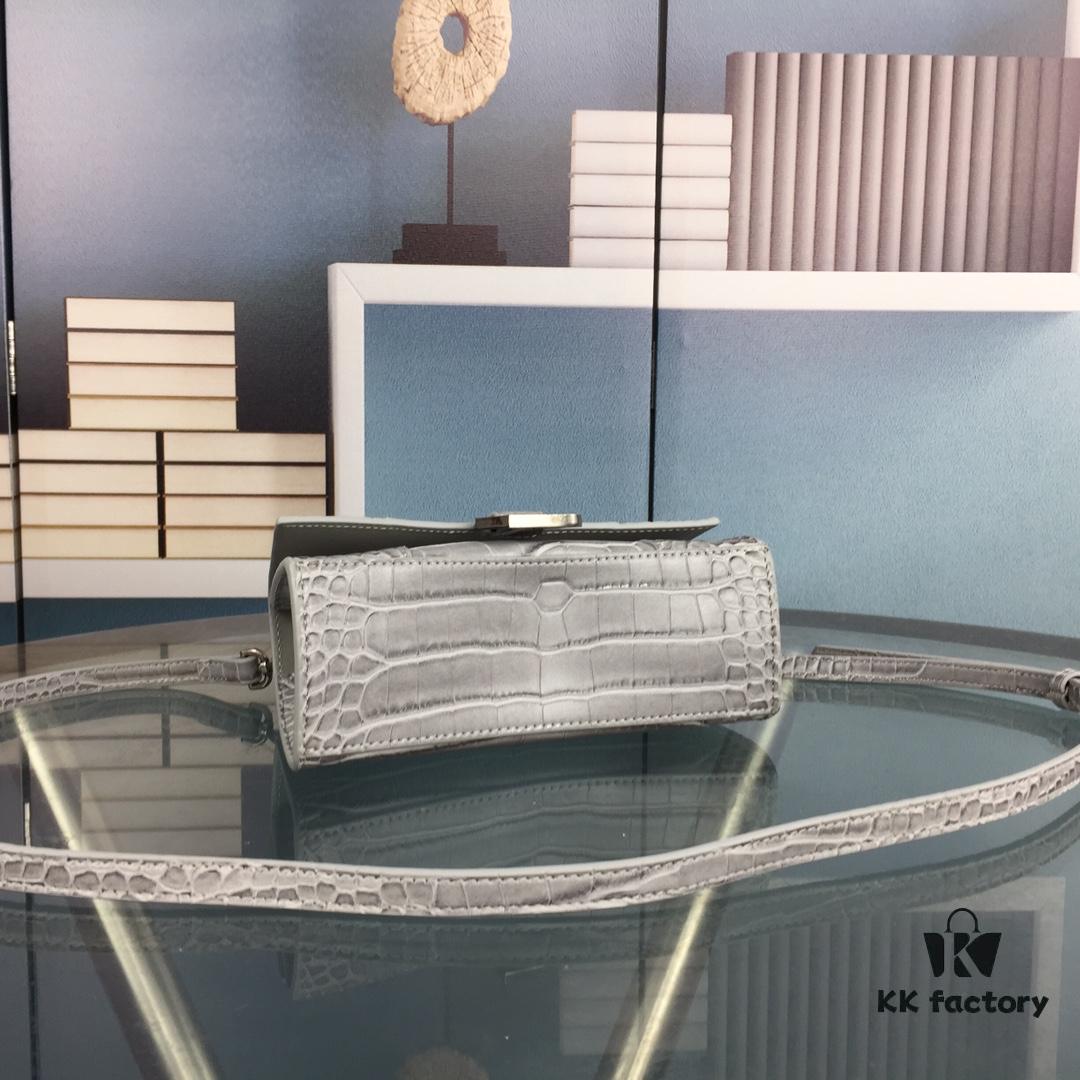 New Large and Small Size 235 Balencia Paris House, This Season's Highlight Crocodile Texture Hourglass Bag with Unique Signature Curved Silhouette