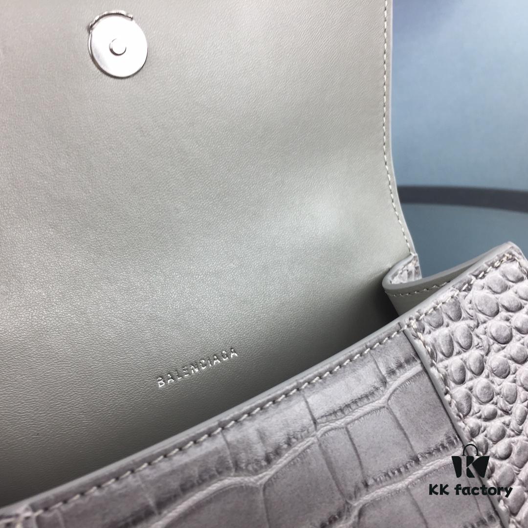 New Large and Small Size 235 Balencia Paris House, This Season's Highlight Crocodile Texture Hourglass Bag with Unique Signature Curved Silhouette
