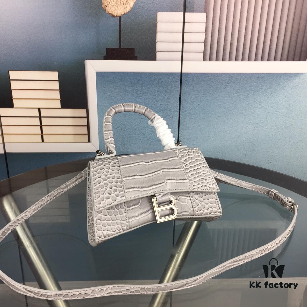 New Large and Small Size 235 Balencia Paris House, This Season's Highlight Crocodile Texture Hourglass Bag with Unique Signature Curved Silhouette