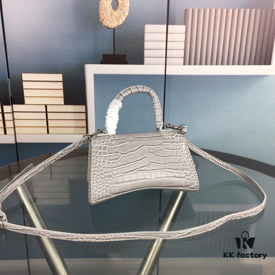 New Large and Small Size 235 Balencia Paris House, This Season's Highlight Crocodile Texture Hourglass Bag with Unique Signature Curved Silhouette