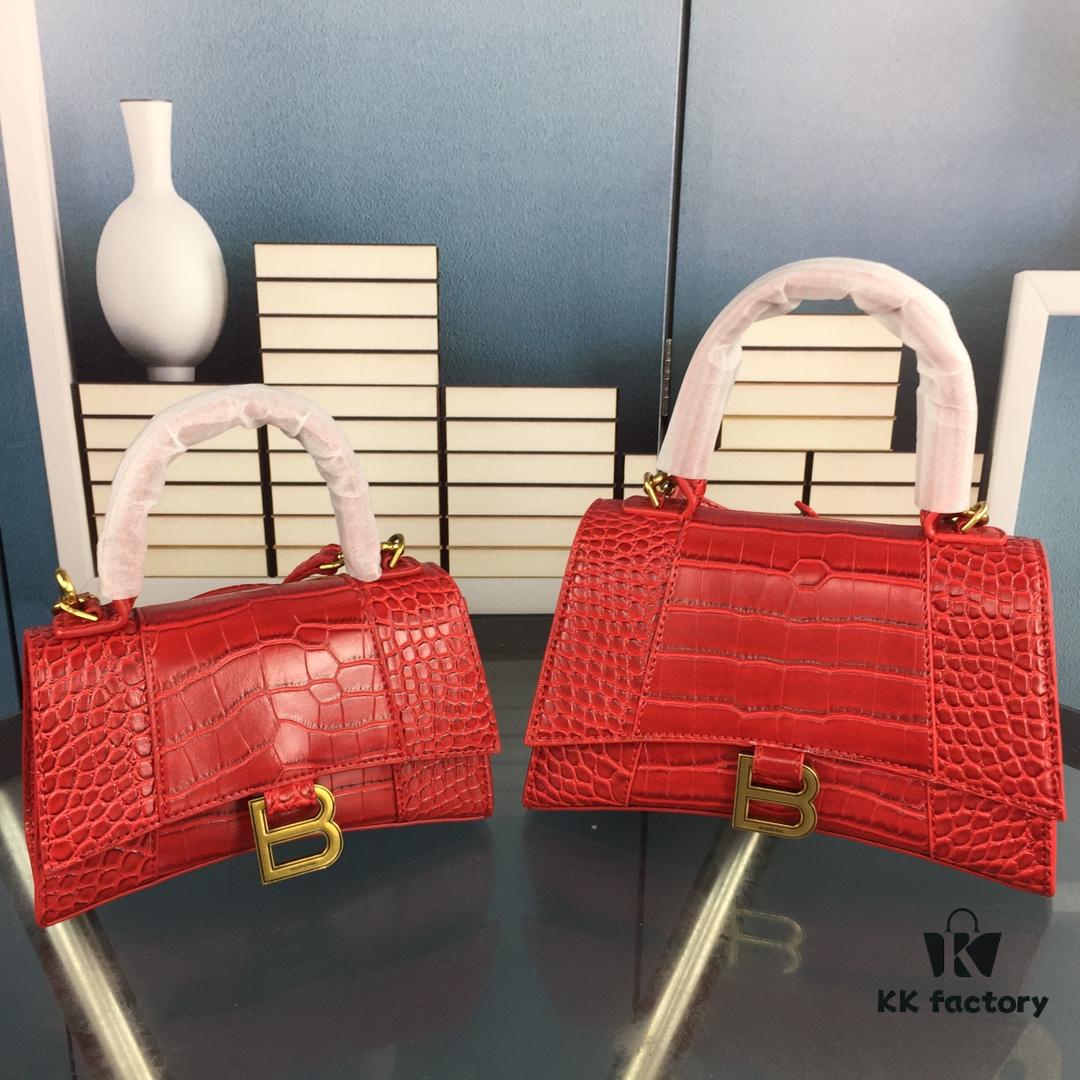 New Large and Small Size 235 Balencia Paris House, This Season's Highlight Crocodile Texture Hourglass Bag with Signature Arc Shape
