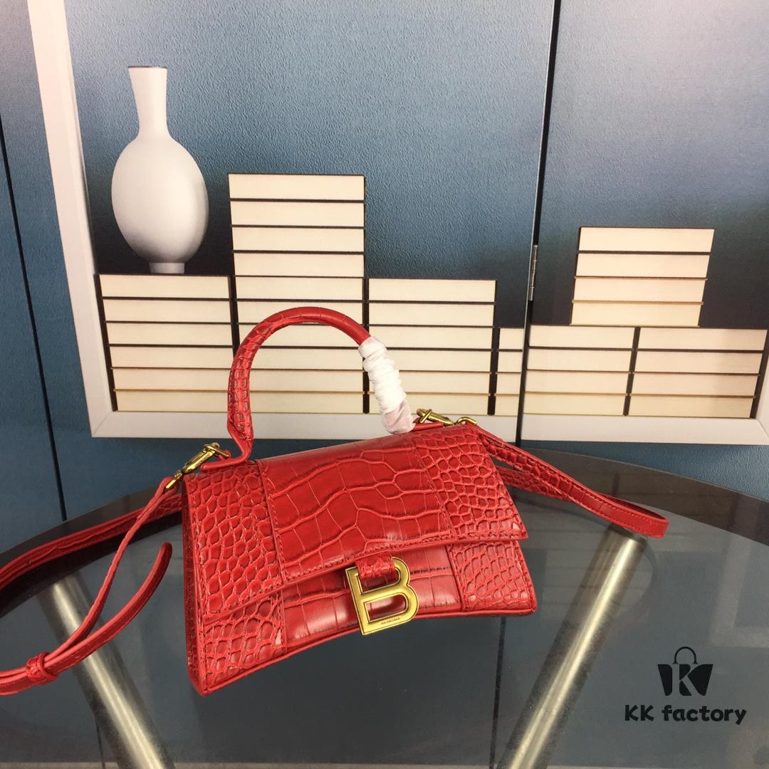 New Large and Small Size 235 Balencia Paris House, This Season's Highlight Crocodile Texture Hourglass Bag with Signature Arc Shape
