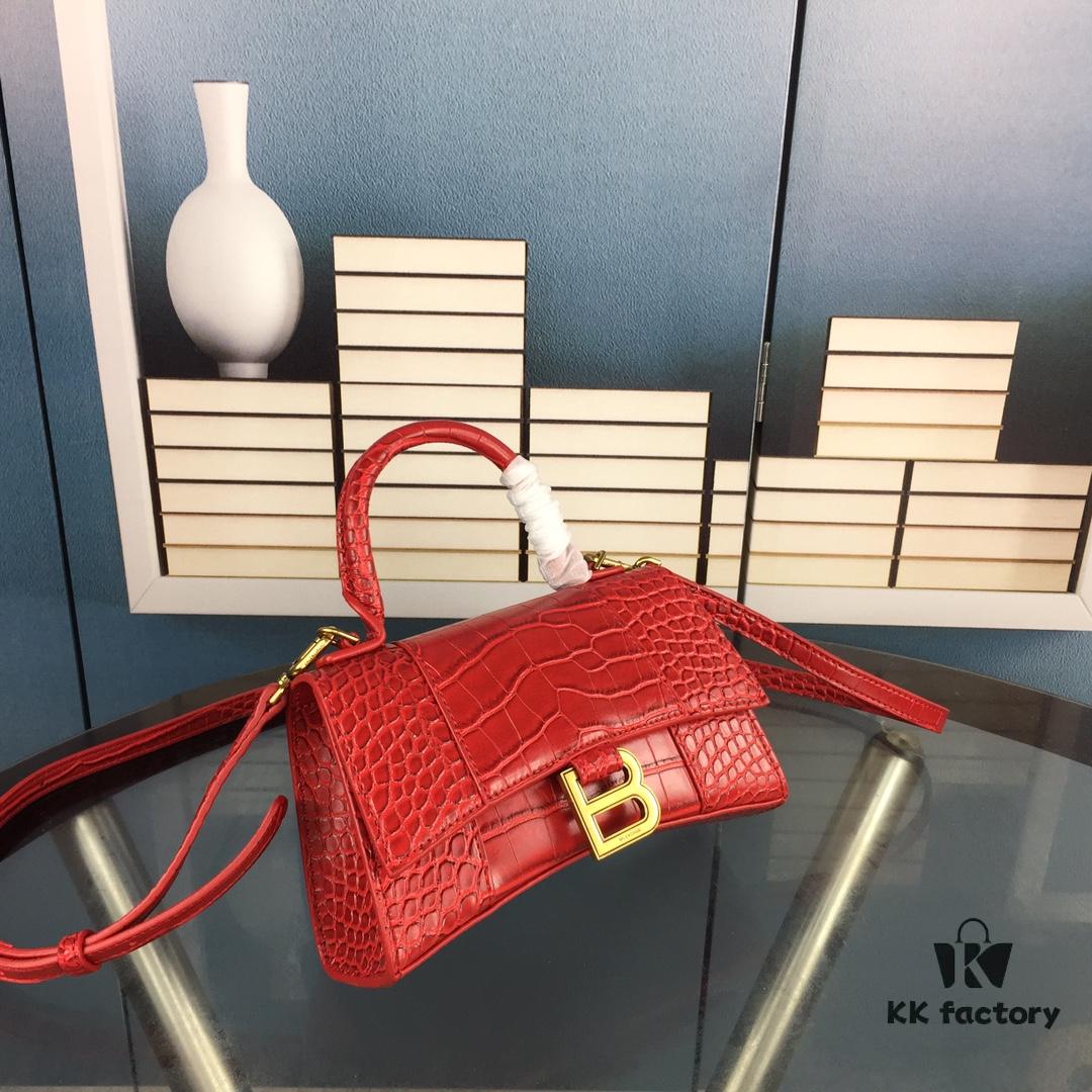 New Large and Small Size 235 Balencia Paris House, This Season's Highlight Crocodile Texture Hourglass Bag with Signature Arc Shape