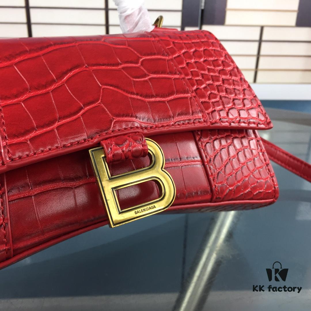 New Large and Small Size 235 Balencia Paris House, This Season's Highlight Crocodile Texture Hourglass Bag with Signature Arc Shape