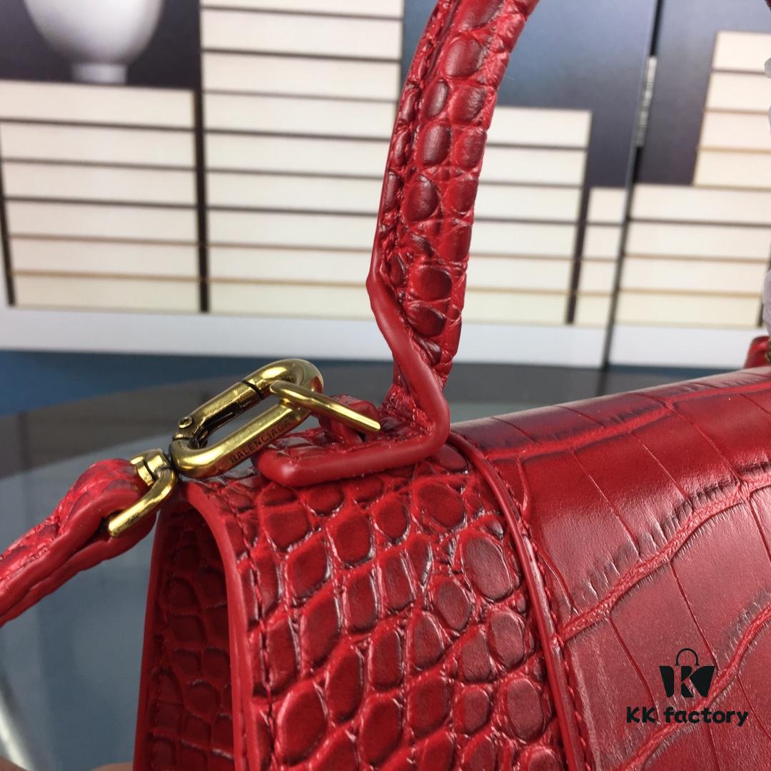 New Large and Small Size 235 Balencia Paris House, This Season's Highlight Crocodile Texture Hourglass Bag with Signature Arc Shape