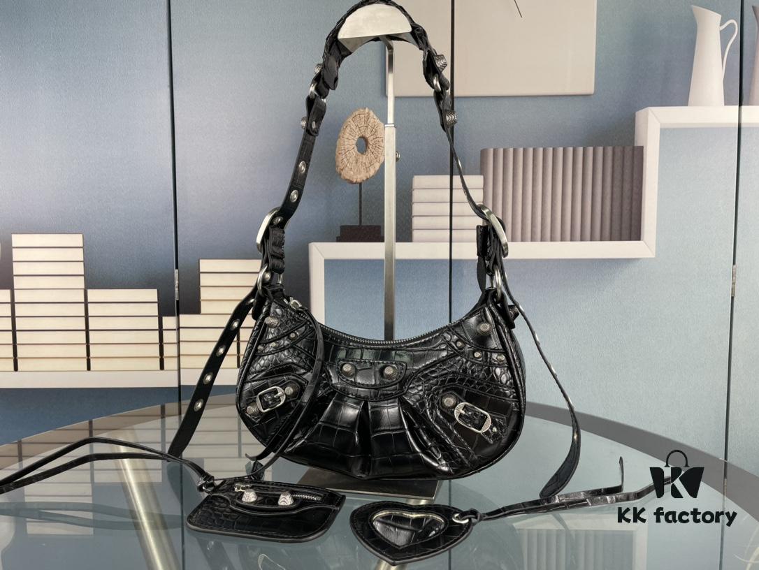 Mini Crocodile Texture - Balenciaga Le Cagole Half-Moon Crossbody Bag