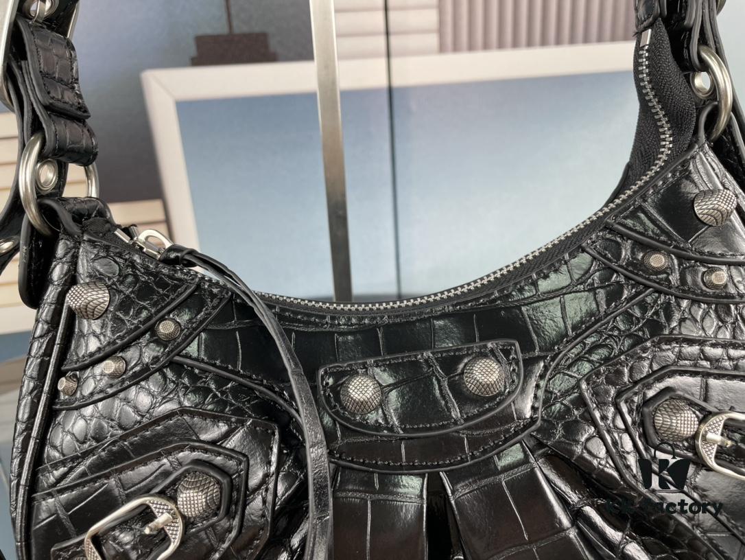 Mini Crocodile Texture - Balenciaga Le Cagole Half-Moon Crossbody Bag