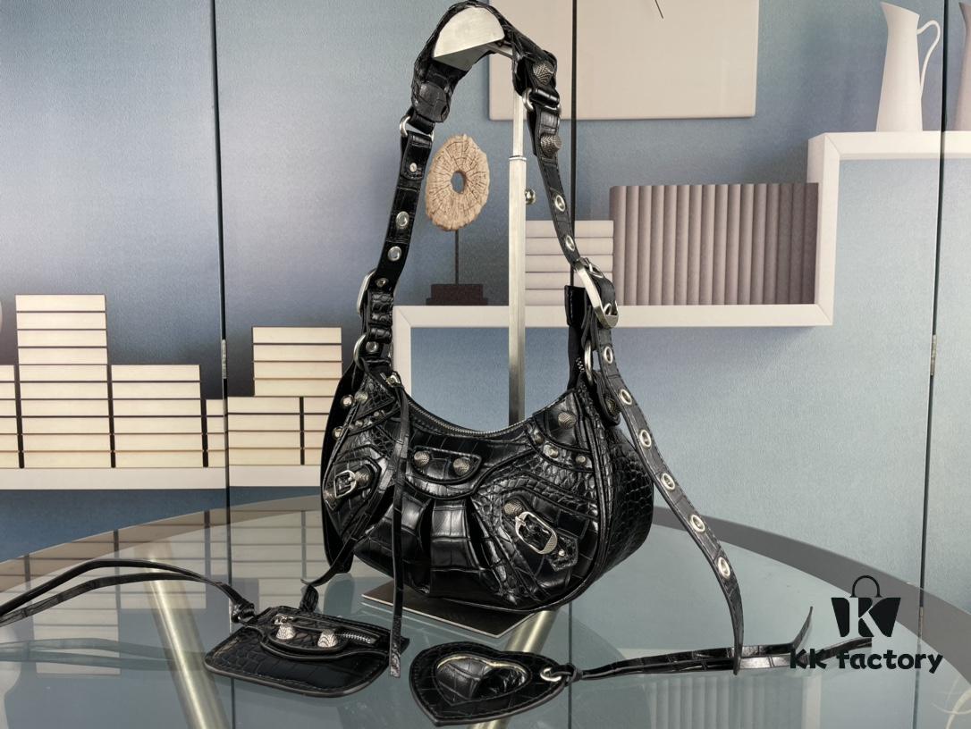 Mini Crocodile Texture - Balenciaga Le Cagole Half-Moon Crossbody Bag