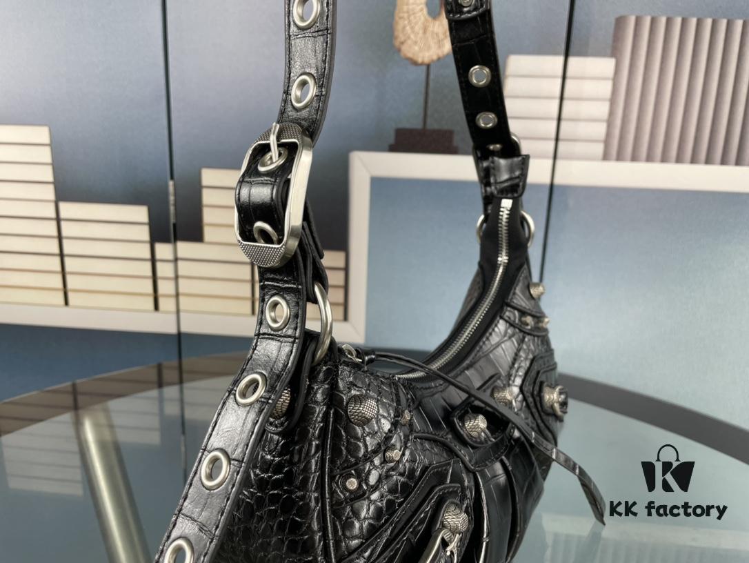 Mini Crocodile Texture - Balenciaga Le Cagole Half-Moon Crossbody Bag