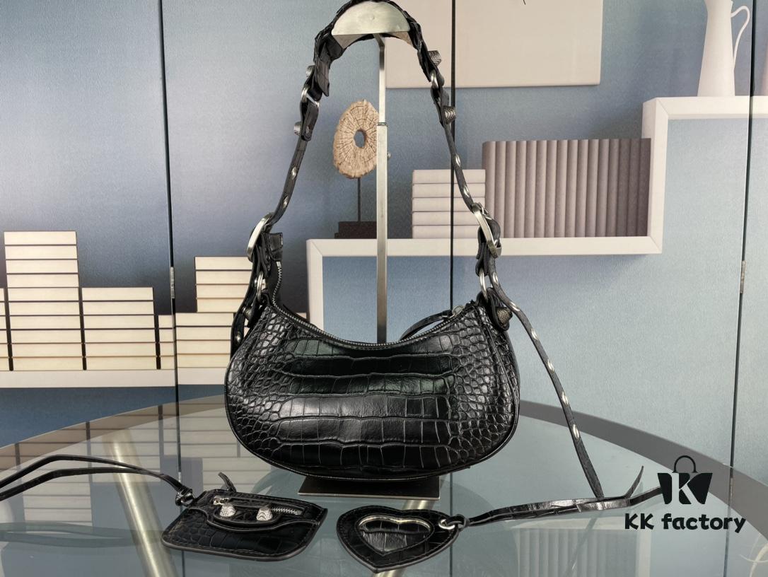 Mini Crocodile Texture - Balenciaga Le Cagole Half-Moon Crossbody Bag