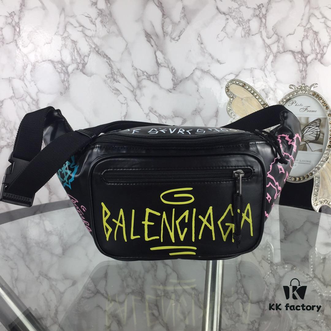 Top-Quality Original Version BALENCIAGA Graffiti Crossbody Waist Bag (Unisex) - Imported Genuine Leather, Authentic Hardware, Smooth Zipper