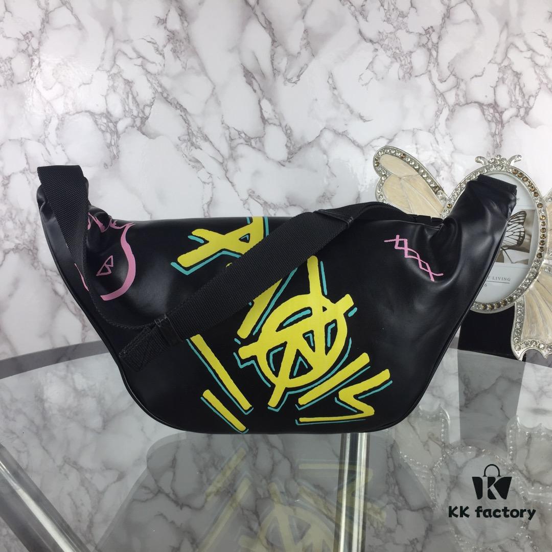 Top-Quality Original Version BALENCIAGA Graffiti Crossbody Waist Bag (Unisex) - Imported Genuine Leather, Authentic Hardware, Smooth Zipper