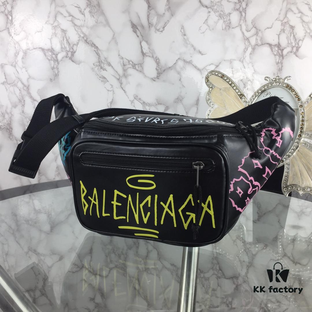 Top-Quality Original Version BALENCIAGA Graffiti Crossbody Waist Bag (Unisex) - Imported Genuine Leather, Authentic Hardware, Smooth Zipper
