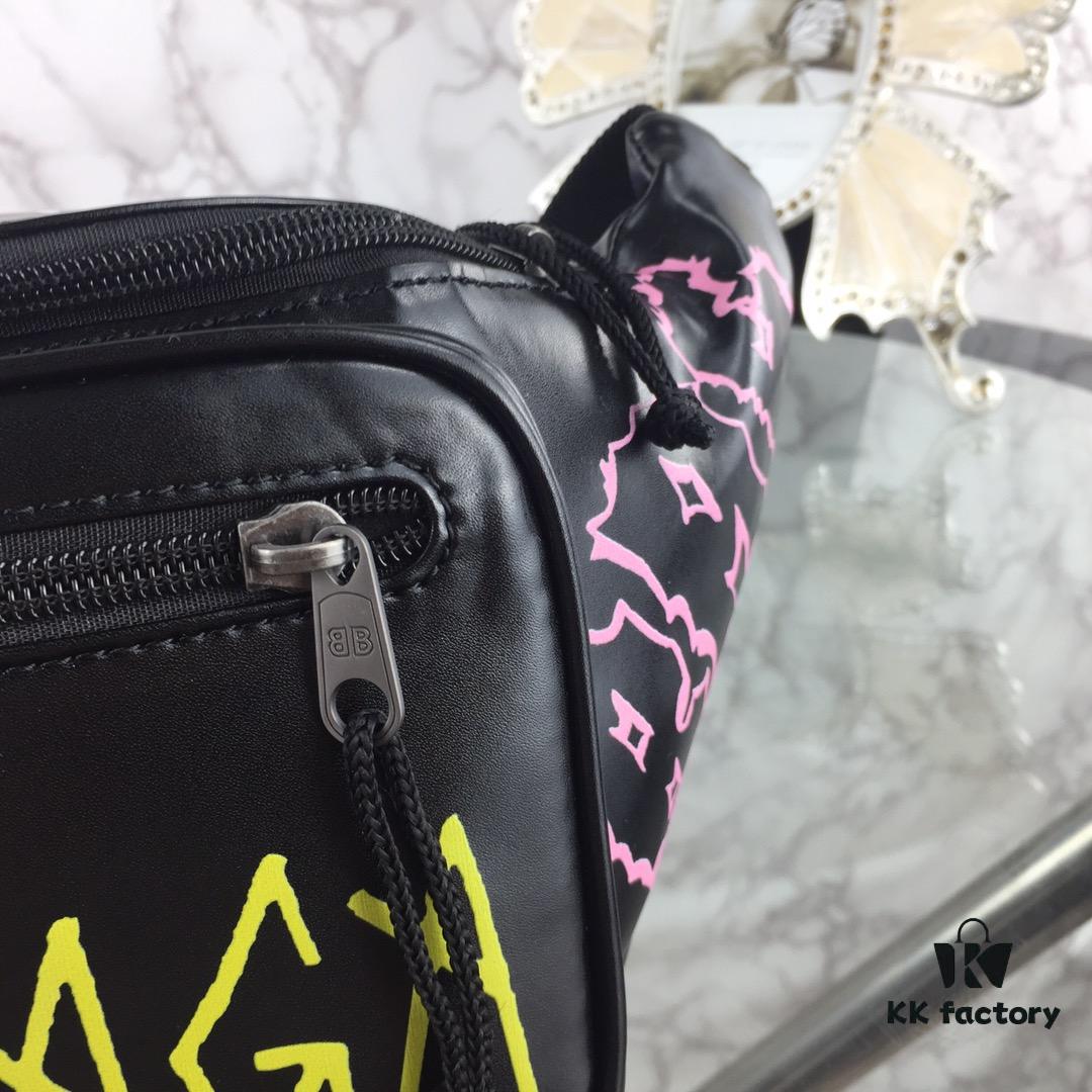 Top-Quality Original Version BALENCIAGA Graffiti Crossbody Waist Bag (Unisex) - Imported Genuine Leather, Authentic Hardware, Smooth Zipper