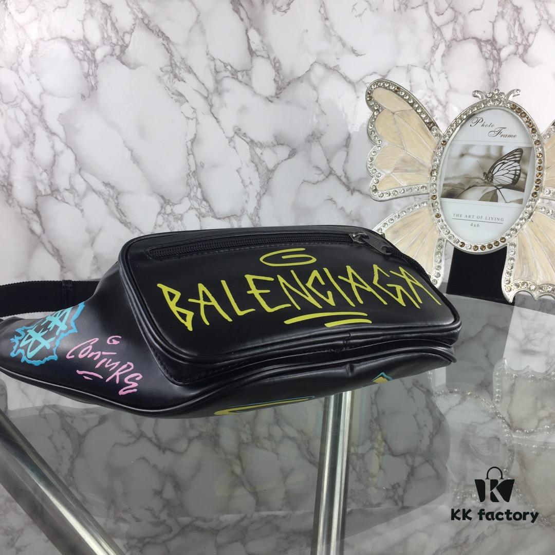 Top-Quality Original Version BALENCIAGA Graffiti Crossbody Waist Bag (Unisex) - Imported Genuine Leather, Authentic Hardware, Smooth Zipper