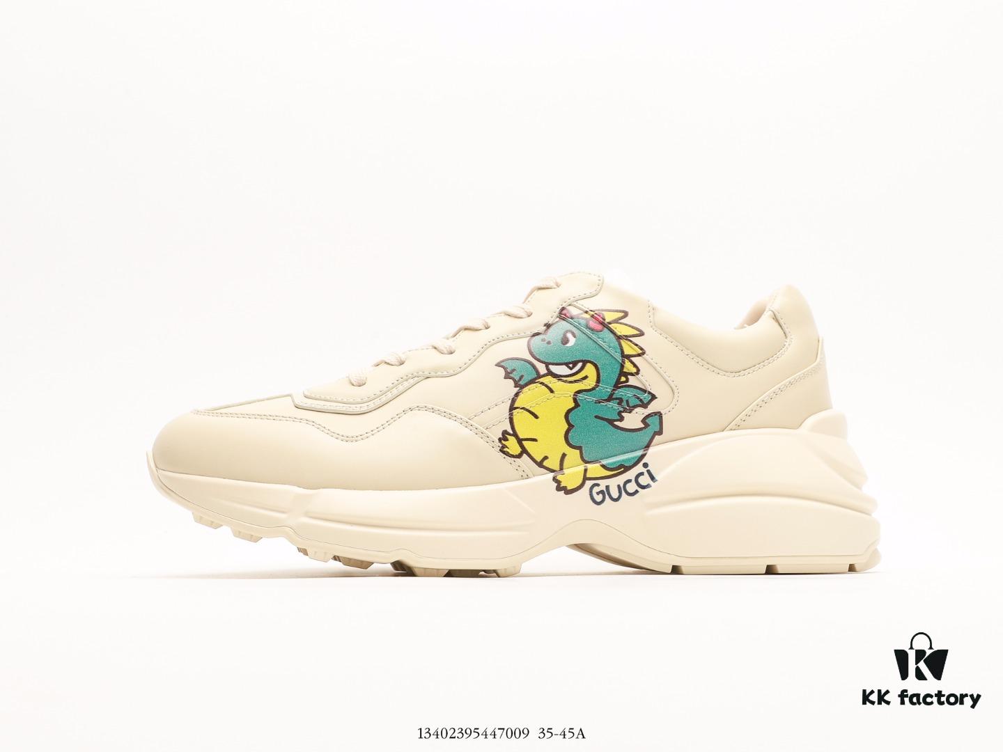 Gucci Rhyton Vintage Trainer Sneaker, Gucci Dad Shoe 3D Leather Horn-Shape Retro Running Shoe