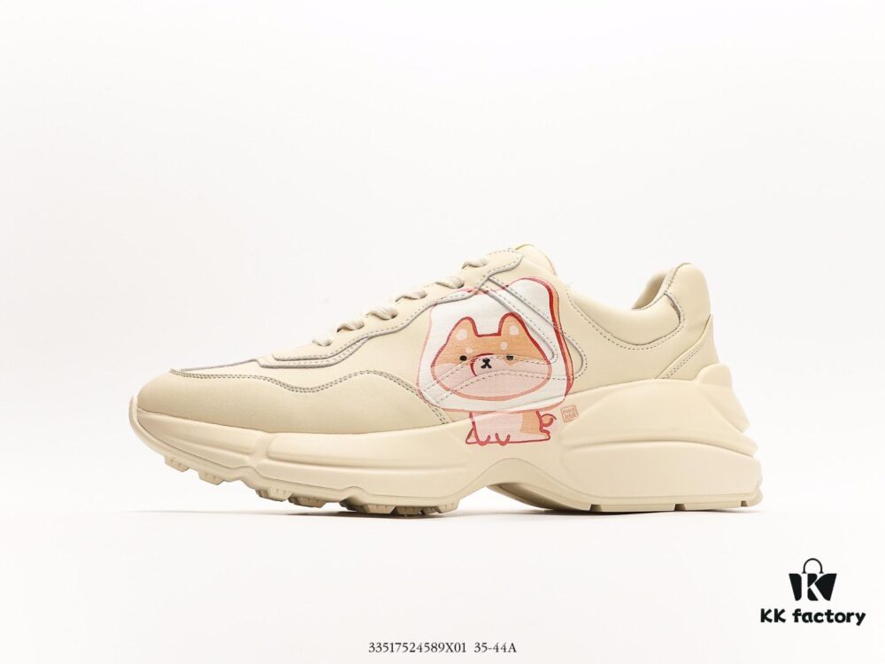 Gucci Rhyton Vintage Trainer Sneaker, Gucci Dad Shoe 3D Leather Horn-Shaped Retro Running Shoe