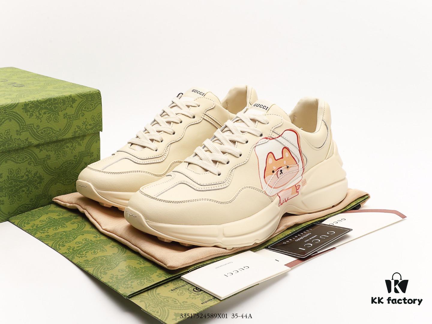 Gucci Rhyton Vintage Trainer Sneaker, Gucci Dad Shoe 3D Leather Horn-Shaped Retro Running Shoe
