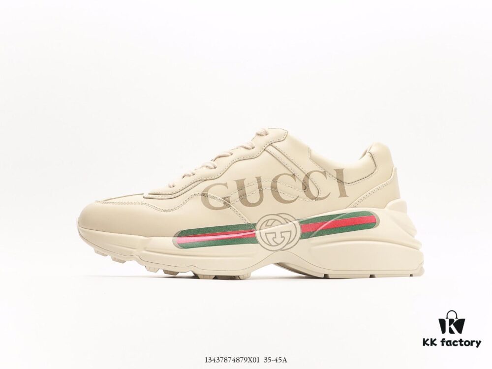 Gucci Rhyton Vintage Trainer Sneaker, Aged Leather Horn-Shape Retro Running Shoe