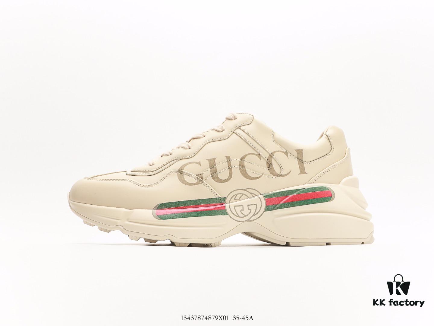 Gucci Rhyton Vintage Trainer Sneaker, Aged Leather Horn-Shape Retro Running Shoe
