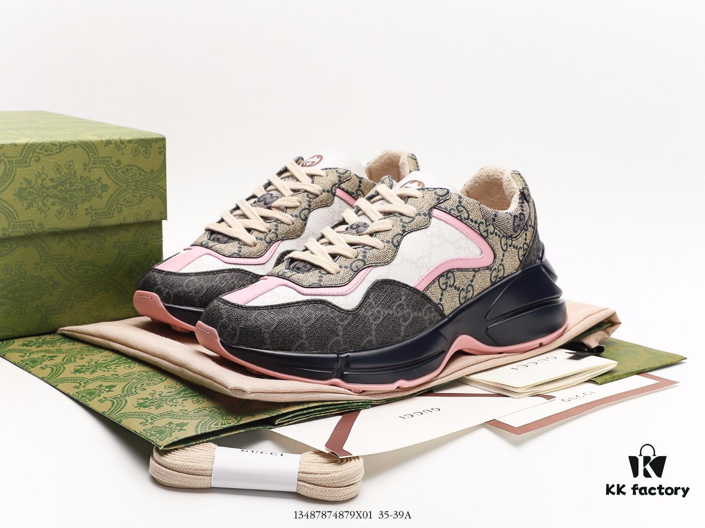 Gucci Rhyton Vintage Trainer Sneaker, Distressed Leather Retro Running Shoe, Italian Craftsmanship, Full-Grain Calfskin Exterior, Soft Lambskin Lining, TPU Outsole with Wear-Resistant Foam for Superior Cushioning