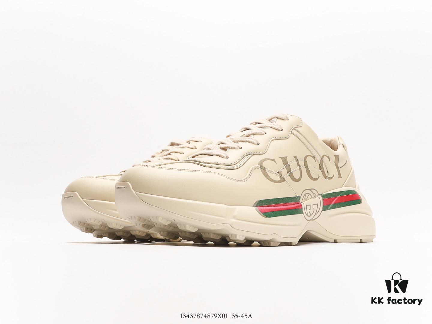 Gucci Rhyton Vintage Trainer Sneaker, Aged Leather Horn-Shape Retro Running Shoe