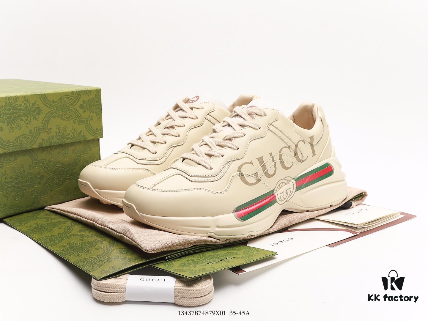 Gucci Rhyton Vintage Trainer Sneaker, Aged Leather Horn-Shape Retro Running Shoe