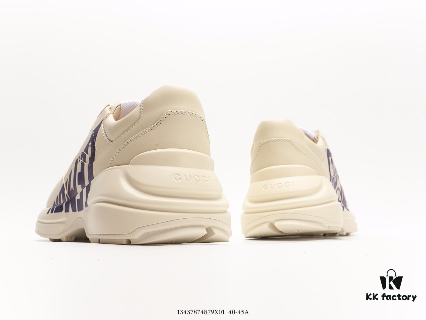 Gucci Rhyton Vintage Trainer Sneaker, Distressed Leather Retro Running Shoes, Italian Handcrafted with Original Last, Full-Grain Calfskin Exterior, Lambskin Lining, TPU Outsole with Wear-Resistant Foam for Superior Cushioning and Durability