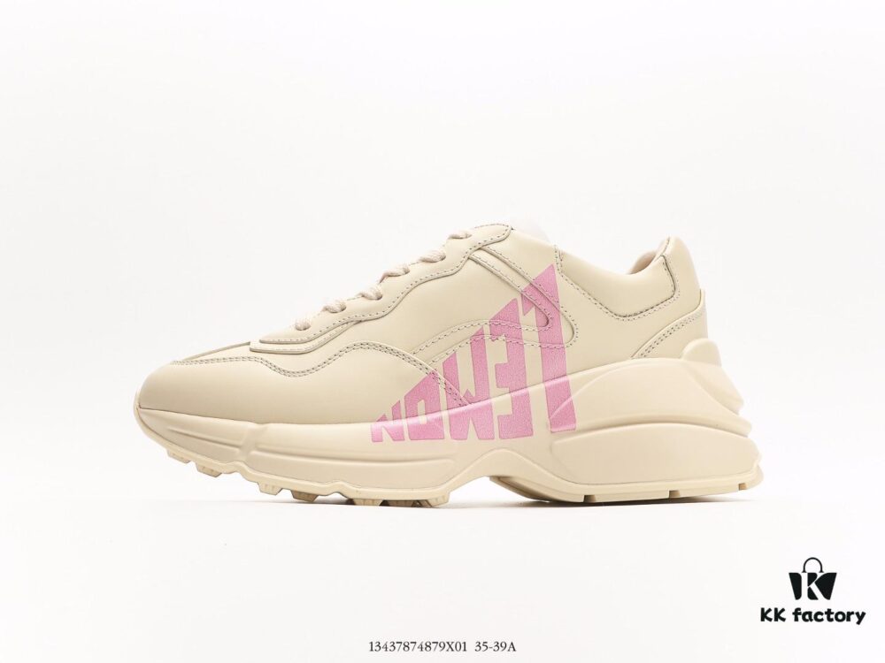 Gucci Rhyton Vintage Trainer Sneaker, Distressed Leather Retro Running Shoe, Italian Craftsmanship, Full-Grain Calfskin Upper, Lambskin Lining, TPU and Wear-Resistant Foam Sole