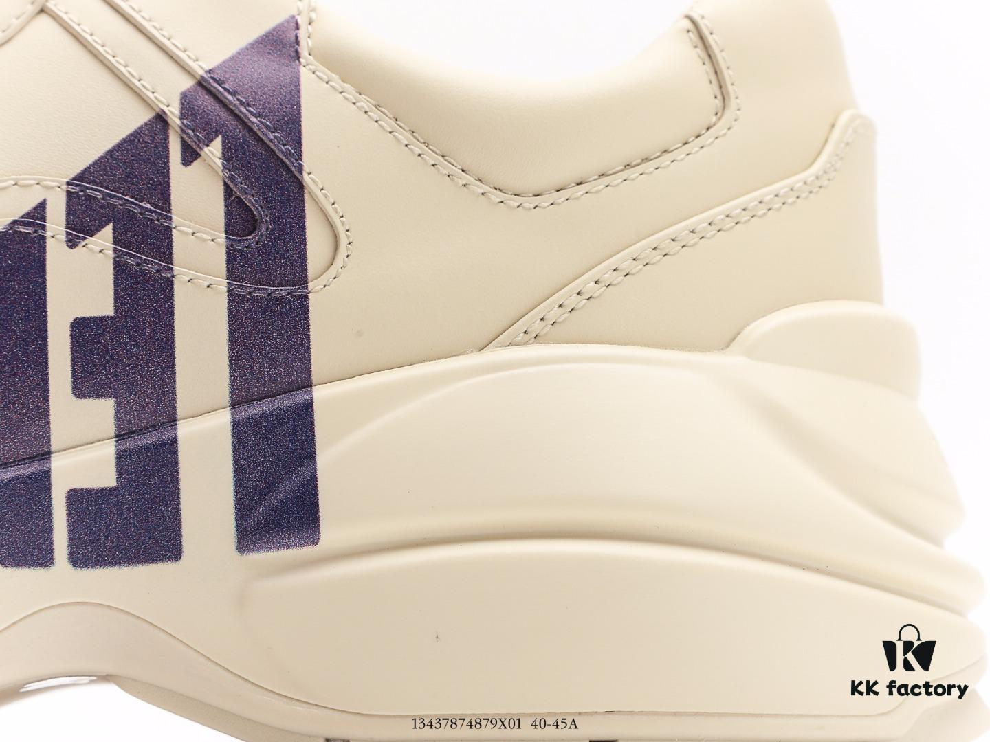 Gucci Rhyton Vintage Trainer Sneaker, Distressed Leather Retro Running Shoes, Italian Handcrafted with Original Last, Full-Grain Calfskin Exterior, Lambskin Lining, TPU Outsole with Wear-Resistant Foam for Superior Cushioning and Durability