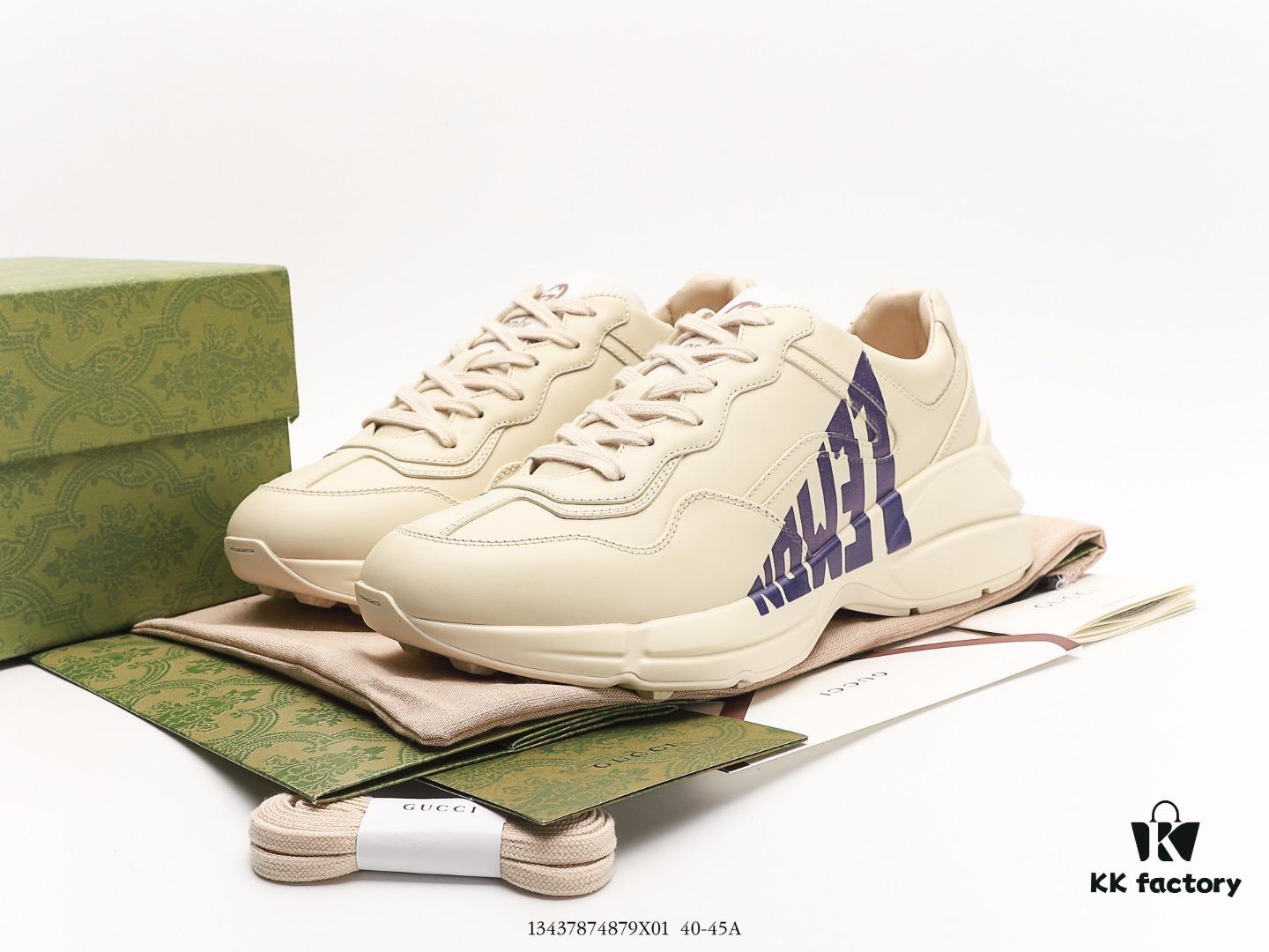 Gucci Rhyton Vintage Trainer Sneaker, Distressed Leather Retro Running Shoes, Italian Handcrafted with Original Last, Full-Grain Calfskin Exterior, Lambskin Lining, TPU Outsole with Wear-Resistant Foam for Superior Cushioning and Durability