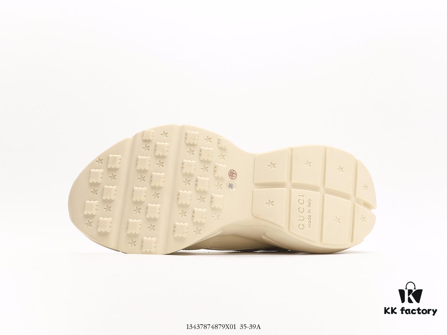 Gucci Rhyton Vintage Trainer Sneaker, Distressed Leather Retro Running Shoe, Italian Craftsmanship, Full-Grain Calfskin Upper, Lambskin Lining, TPU and Wear-Resistant Foam Sole