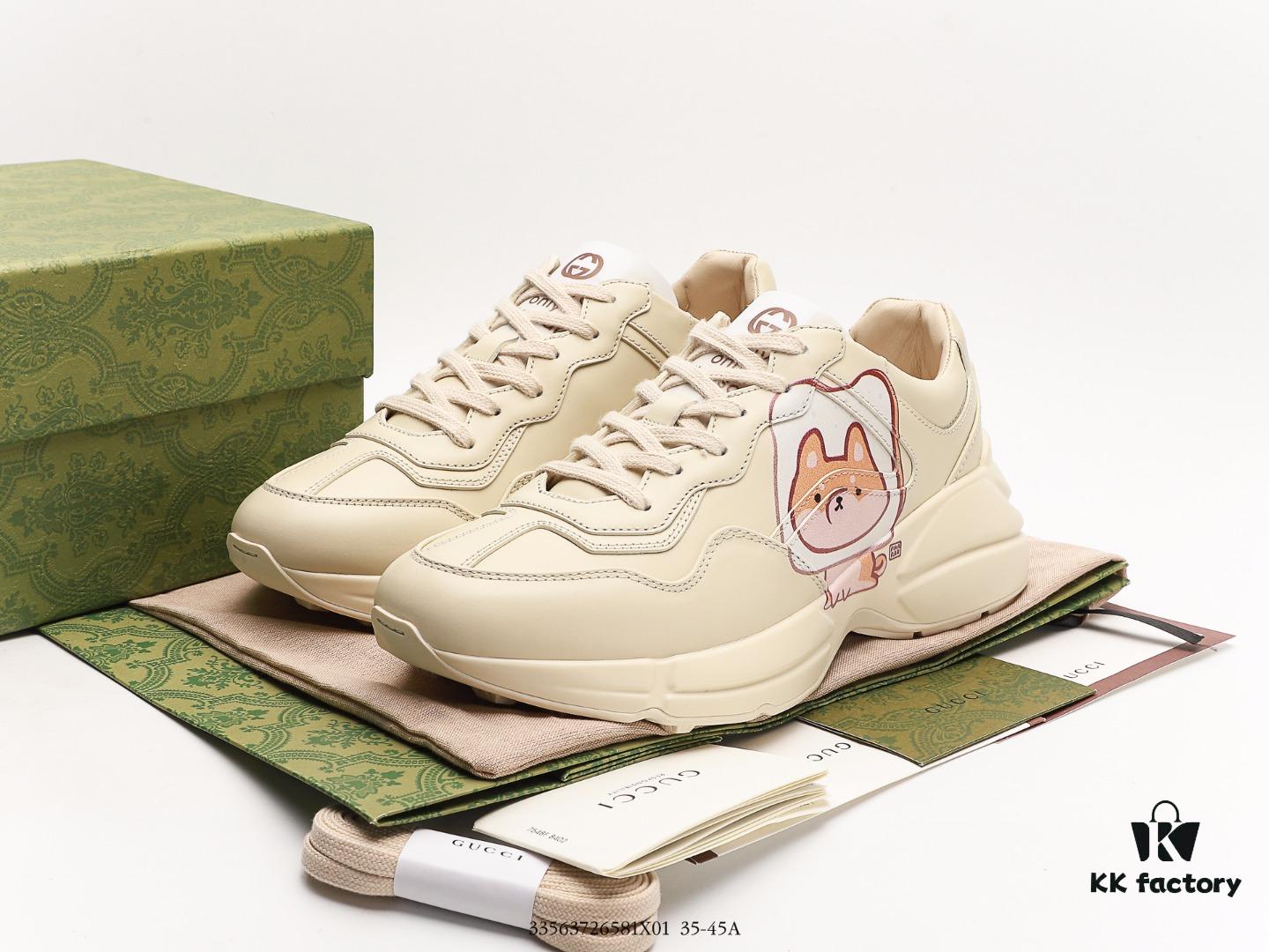 Gucci Rhyton Vintage Trainer Sneaker, 3D Leather Horn-Shaped Retro Running Shoe