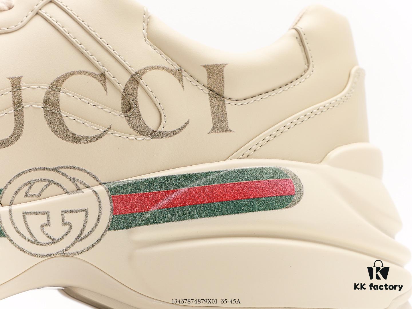 Gucci Rhyton Vintage Trainer Sneaker, Aged Leather Horn-Shape Retro Running Shoe