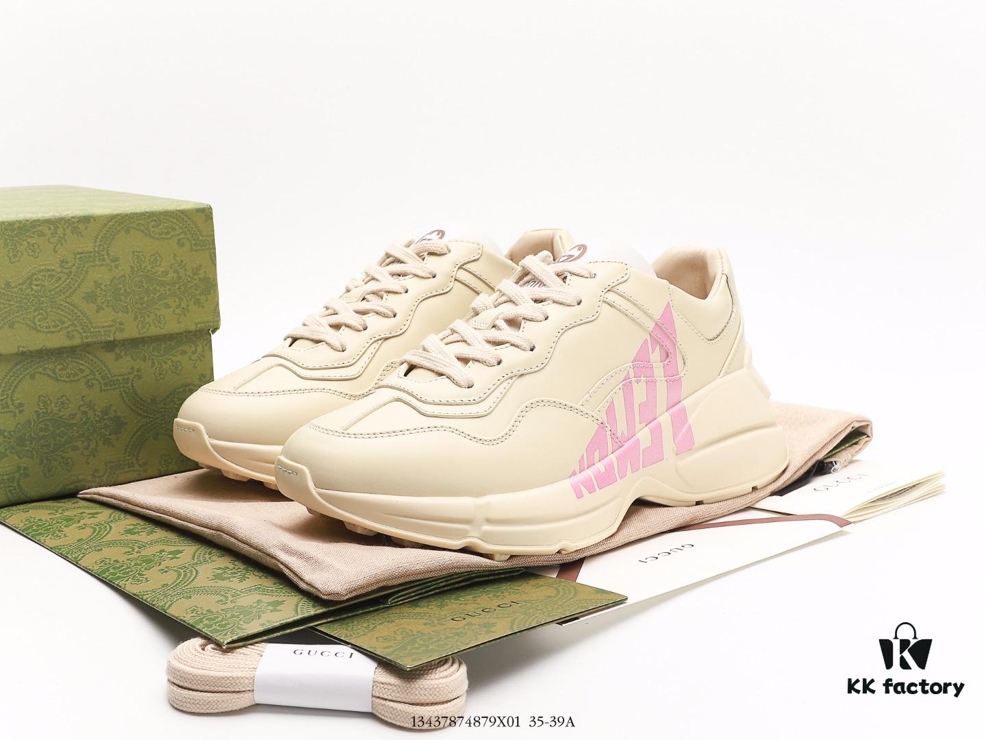 Gucci Rhyton Vintage Trainer Sneaker, Distressed Leather Retro Running Shoe, Italian Craftsmanship, Full-Grain Calfskin Upper, Lambskin Lining, TPU and Wear-Resistant Foam Sole