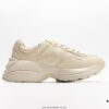 Gucci Rhyton Vintage Trainer Sneaker, Distressed Leather Retro Running Shoes, Italian Craftsmanship, Full-Grain Calfskin Exterior, Lambskin Lining, TPU Sole with Wear-Resistant Foam for Shock Absorption