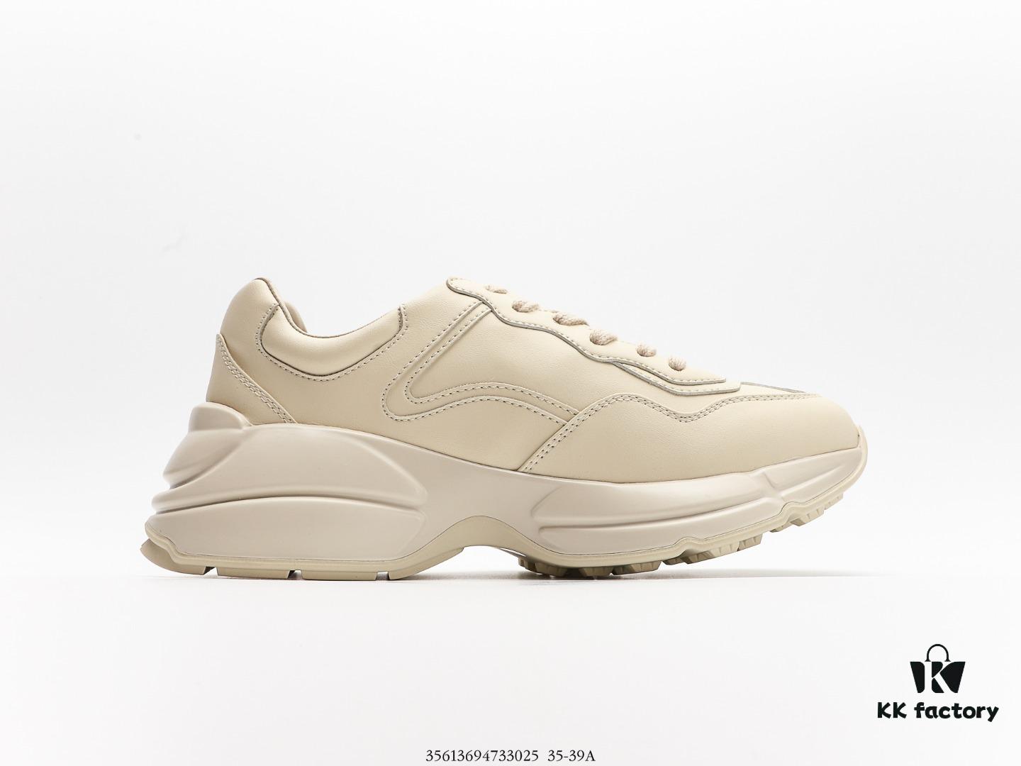 Gucci Rhyton Vintage Trainer Sneaker, Distressed Leather Retro Running Shoes, Italian Craftsmanship, Full-Grain Calfskin Exterior, Lambskin Lining, TPU Sole with Wear-Resistant Foam for Shock Absorption